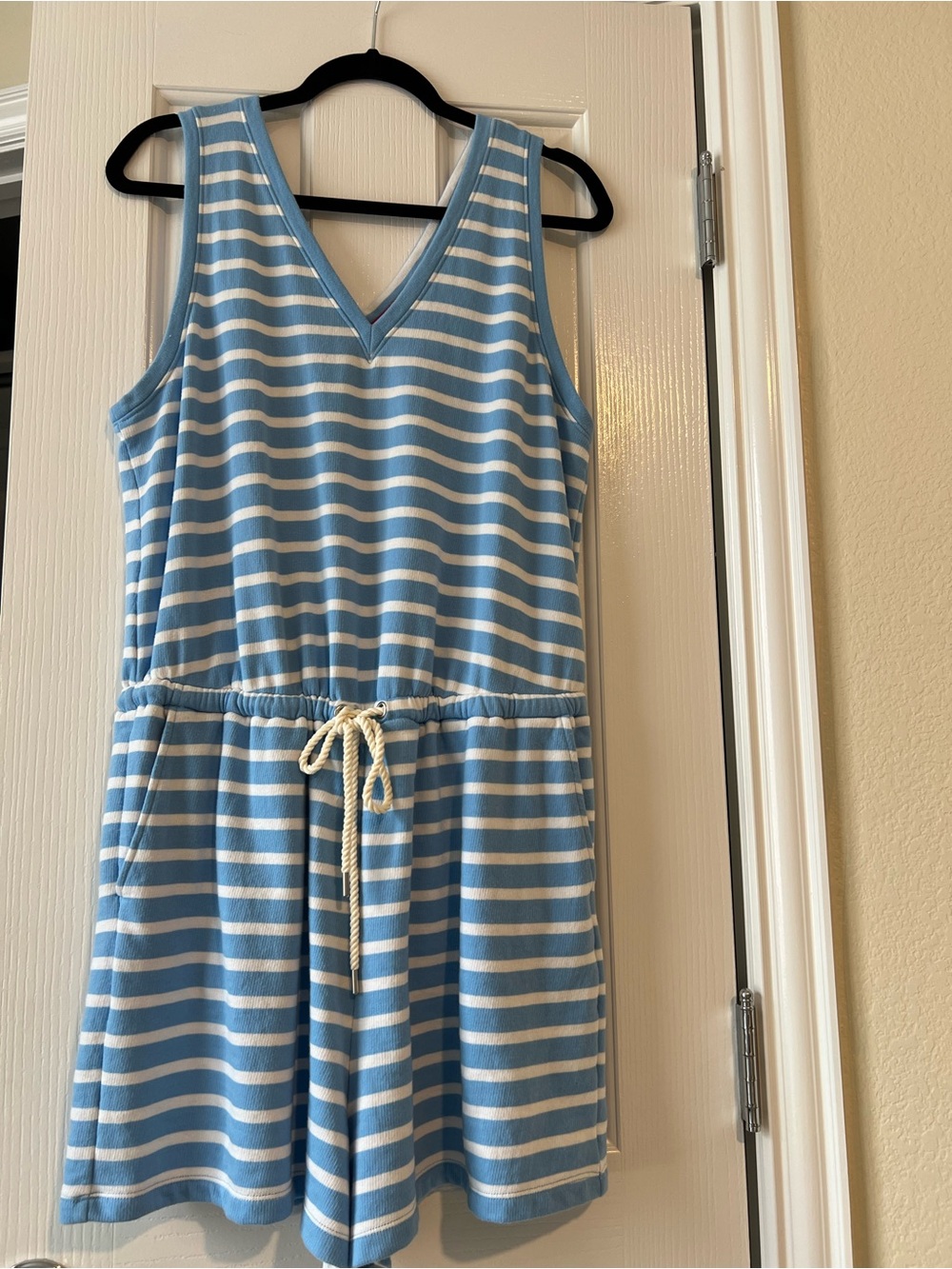 Lou & Grey Blue and White Striped Sleeveless V-Neck Romper